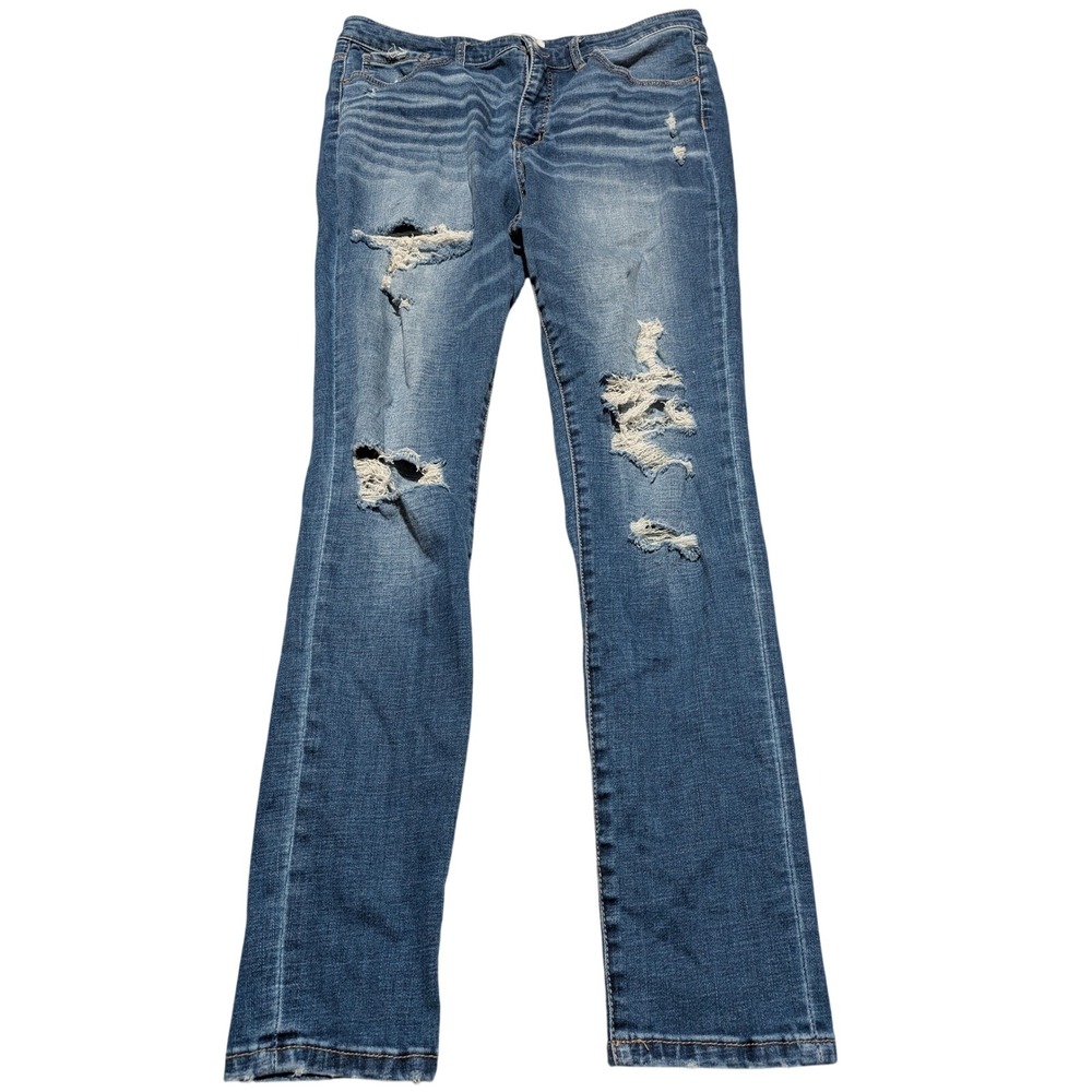 BKE Jeans Women 33 (34x30) Blue Parker Universal Fit High Rise Skinny Distressed